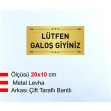 Lütfen Galoş Giyiniz Yazılı Gold Metal Levha 20 x 10 cm
