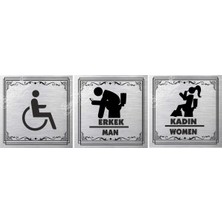 Wc Kadın Erkek Engelli  Lavabolar Yönlendirme Yazısı Metal Levha  3 Lü Set