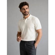 Karel Butik Erkek Slim Fit Dar Kesim Düğmeli Ekru Polo Yaka Tişört