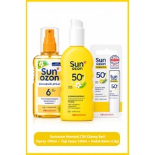 Sunozon Normal Cilt Güneş Seti (Sprey 200ML+ Yağ Sprey 150ML + Dudak Balmı 4.8g)