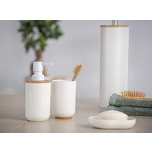 Posa Sabunluk, Sıvı Sabun, Losyon Veya Deterjan Için Doldurulabilir Pompalı Dağıtıcı, Sürdürülebilir Bambu Desenli Beyaz Plastik, (G x Y x D): 7 x 16,5 x 8 Cm, Kapasite Yaklaşık 330 ml