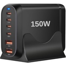 Çoklu Şarj Istasyonu Gan 150W - 6 Portlu Masaüstü Hızlı Şarj Cihazı (4x Type-C 100W/20W, 2x
