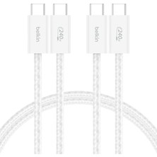 Belkin 2'li Örgülü Usb-C - Usb-C Kablo, 1,5 M, 240 W, Yumuşak, Esnek ve Hızlı Şarj Kablosu, I