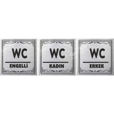 Wc Kadın Erkek Engelli  Lavabolar Yönlendirme Yazısı Metal Levha  3 Lü Set