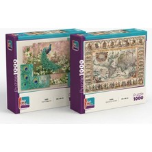 Farbu Oyuncak Mavi Mucize ve Eski Dünya Haritası Ikili Set - 2 x 1000 Parça Manzara Ikili Puzzle Seti