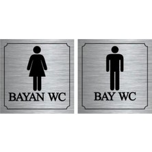 Bay-Bayan Wc Yönlendirme Yazısı Metal Gümüş 2'li 12X12 cm