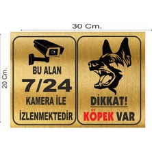 Dikkat Köpek Var Gold Altın Rengi Metal Uyarı Levhası