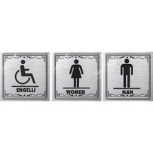 Wc Kadın Erkek Engelli  Lavabolar Yönlendirme Yazısı Metal Levha  3 Lü Set