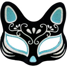Ankaverse Siyah Renk Süet Kaplama Üzeri Gümüş Mavi Simli Kedi Maskesi 17X14 cm (5286)