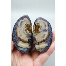 Healcrystal Deep Indigo Mavisi & Karamel Bantlı Siyah Deniz Akik Taşı Beyaz Kuvars Damarcıkları