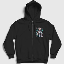 Presmono Unisex Siyah Cartethyia V2 Wuthering Waves Fermuarlı Kapüşonlu Sweatshirt