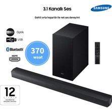 Samsung 370 Waat Soundbar &ev Sinema Sistemi 3.1 Kanal Yapı, 3D Çevresel Ses ve Dahili Orta Hoparlör +Yapay Zeka Teknolojisi Q-Symphony ,dolby Audio / Dts Virtual:x