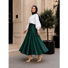 El Moda Kadın Ribanalı Şort Astarlı Saten Tam Daire Mevlana Etek