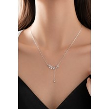 Trend Collection Zirkon Taşlı Yaprak Detaylı Gümüş Renk Kadın Kolye
