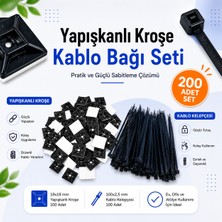 Atx Yapışkanlı Kroşe Kablo Bağı Seti Kablo Klipsi Seti 200 Parça Set