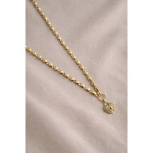 Owentis Gold Taşlı Kalp Uçlu Tasarım Lumiere Kolye -Kararma Yapmaz-
