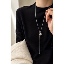 Trend Collection Uzun Zincirli Inci Uçlu Kadın Kolye Gümüş Renk
