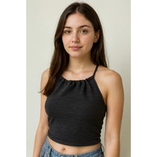 El Moda Günlük Kullanıma Uygun Esnek Dokulu Askılı Crop Top