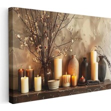 Kanvas Tablo Mumlar ve Çiçekli Vazo Modern Tablo Ev Ofis Duvar Dekoru 35 x 50 Kanvas Tablo 1