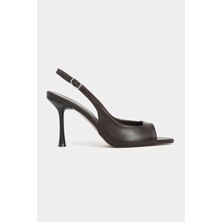 Nişantaşı Shoes Maia Kahve Mat Sivri Burun Önü Açık Ince Topuklu Kadın Ayakkabı