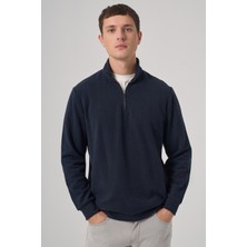 Morven  Erkek Lacivert Fermuarlı Bato Yaka Dynamic Fit Sweatshirt