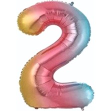 Parti Dükkanı 34 Inç 2 Rakam Gökkuşağı Rainbow Renk Folyo Balon 76 cm Helyum Uyumlu Büyük Boy Doğum Günü Parti Balonu