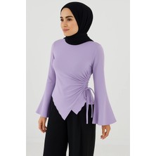 El Moda Lila Rengi Yan Bağcık Detaylı Sendy Bluz