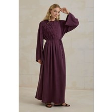 HE-QA Nervür Motifli Liyosel Abaya Bordo