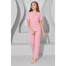 Eyka Çoçuk Kalp Desenli Kısa Kollu Düğmeli Pijama Takımı – Yumuşak Dokulu Rahat Ev Giyim