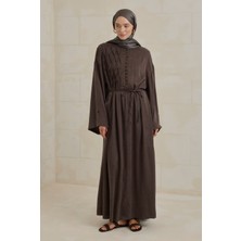 HE-QA Nervür Motifli Liyosel Abaya Acı Kahve