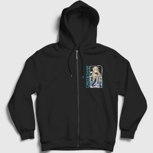 Presmono Unisex Siyah Cartethyia Wuthering Waves Fermuarlı Kapüşonlu Sweatshirt