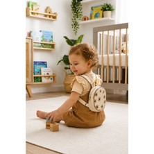 sealy kids Thernia Kız Bebek Çiçek Desenli Salopet Elbise ve Fırfırlı Kısa Kollu Bluz Takımı Kahverengi Çantalı