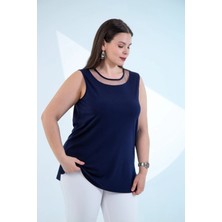 Roxxlen Kadın Büyük Beden Tül Detaylı Kolsuz Bluz