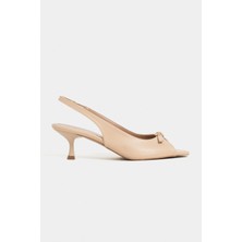Nişantaşı Shoes Rone Ten Mat Sivri Burun Önü Açık Tokalı Ince Topuklu Kadın Ayakkabı