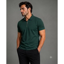 Uomo Park Uomopark Vertex Erkek Fermuarlı Polo Yaka Desenli Yaka Pike Tişört