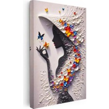 Kanvas Tablo Kelebek Şapkalı Kadın Modern Sanat Tablosu Ev Ofis Duvar Dekoru 35 x 50 Kanvas Tablo 1