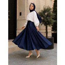 El Moda Kadın Ribanalı Şort Astarlı Saten Tam Daire Mevlana Etek