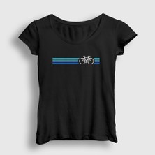 Presmono Kadın Siyah Stripes Bike Hediye Bisiklet T-Shirt