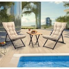 Retodesign 2 Li Sehpalı Metal Krem Şezlong Takımı