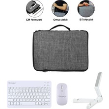Microcase Huawei Matepad 11.5 2026 ile Uyumlu Gri Çanta + Türkçe Bluetooth Klavye + Mouse + Standı - Beyaz AL5163