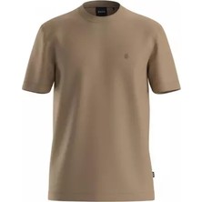 Boss Erkek Normal Kalıp Yuvarlak Yakalı Logo Işlemeli Yuvarlak Yakalı Pamuklu Kısa Kollu Bej T-Shirt 50570889-260