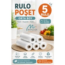 Merpak Ambalaj Orta Boy Rulo Atlet Poşet 5 Rulo Market Manav Poşeti Çöp Poşeti Plastik Beyaz Desensiz Ebat 23x45 cm
