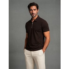 Uomo Park Uomopark Vertex Erkek Fermuarlı Polo Yaka Desenli Yaka Pike Tişört