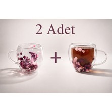 Zürih Collection Kurutulmuş Canlı Çiçekli 2 Adet Çift Cidarlı Çay Kahve Kupası Mor Ortanca Çiçeği Hediyelik 250 ml