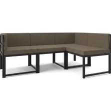 Upstyle Nora Metal Karkas 4'lü Köşe Koltuk Takımı | Keten Dokuma, Sağ-Sol Modüler | Kahverengi