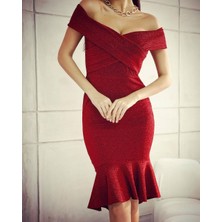 Justa Moda Simli Kumaş Panslı Yaka Elbise JB34188