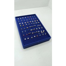 Megass Dekor Süet Kumaş Lacivert Renk 24/17 cm Batırmalı Piercing - Küpe Tablası