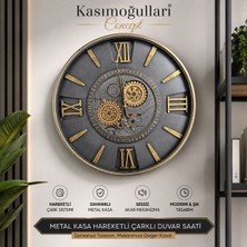 Kasımoğulları Concept Metal Kasa Hareketli Çarklı Duvar Saati – Dekoratif Vintage Endüstriyel Tasarım
