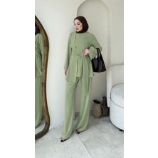 Miraydin Butik Kadın Kemer Detaylı Yandan Bağlamalı Pantolonlu Takım M2633 - Yeşil