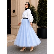 El Moda Kadın Puantiyeli Tül Mevlana Etek